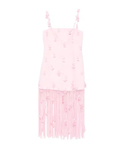 Simkhai Juliana Embellished Fringed Linen-blend Midi Dress In Pink