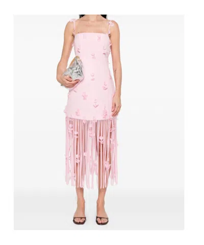 Simkhai Juliana Embellished Fringed Linen-blend Midi Dress In Pink