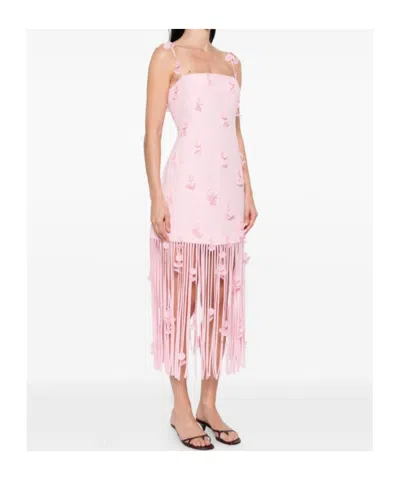 Simkhai Juliana Embellished Fringed Linen-blend Midi Dress In Pink