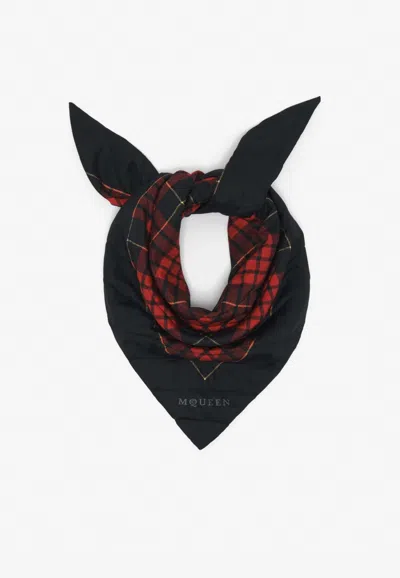 Alexander Mcqueen Tartan Check Quilted Silk Scarf In Black