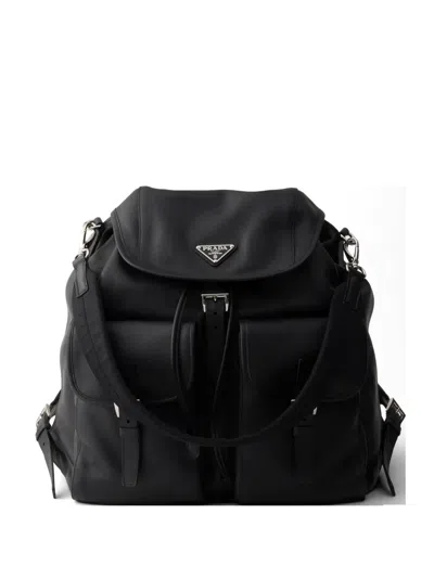 Prada Re-nylon Logo-plaque Backpack In Black