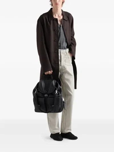 Prada Re-nylon Logo-plaque Backpack In Black