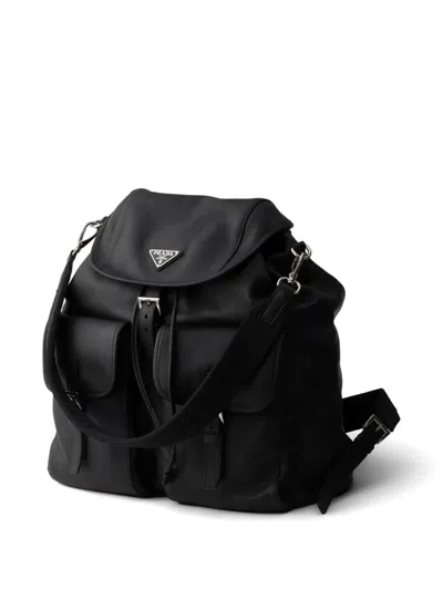 Prada Re-nylon Logo-plaque Backpack In Black