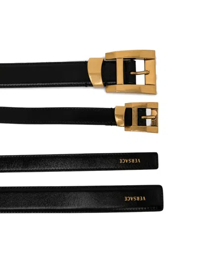 Versace Double-strap Leather Belt In Black