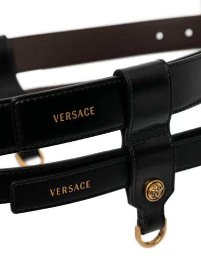 Versace Double-strap Leather Belt In Black