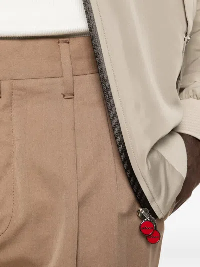 Kiton Bomber Jacket Contrasting Front Zipper In Neutral
