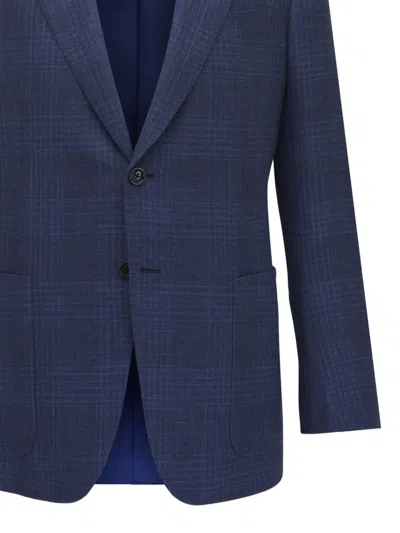 Zegna Check-pattern Single-breasted Blazer In Blue