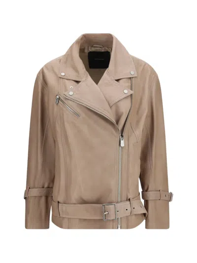 Pinko Candy Belted Leather Jacket In Brown