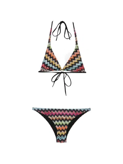 Missoni Chevron-pattern Triangle Bikini Set In Black