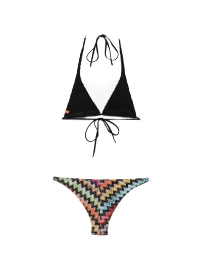 Missoni Chevron-pattern Triangle Bikini Set In Black