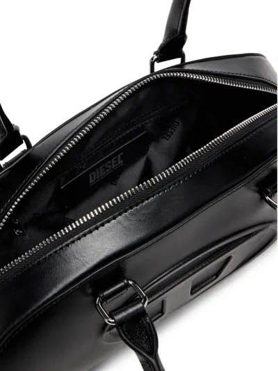Diesel Elongated Bowling Dome Shoulder Bag In Smooth Black Leather