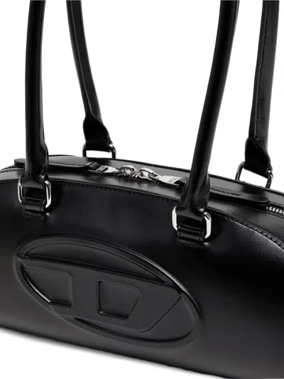 Diesel Elongated Bowling Dome Shoulder Bag In Smooth Black Leather