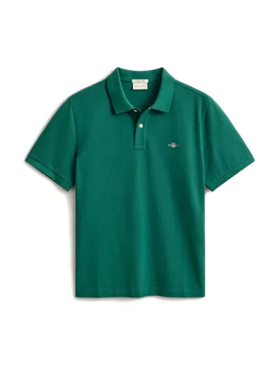 Gant Mens Regular Fit Short Sleeve Shield Logo Pique Polo In Green