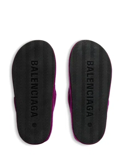 Balenciaga Jet Lag Stretch Velvet Platform Thong Sandals In Purple