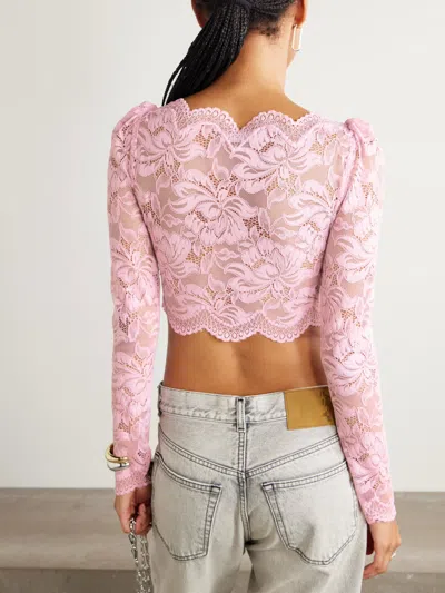 Rabanne Short Stretch Lace Top In Pink