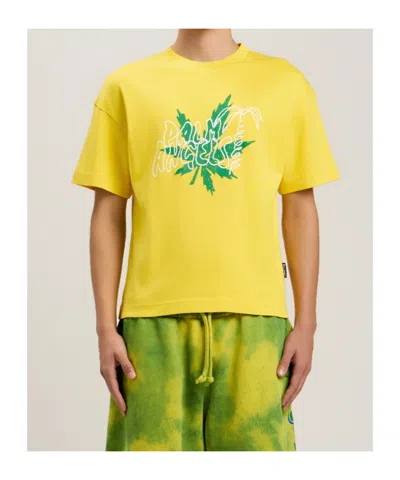 Palm Angels Palm Leaf Graphic T-shirt In Yellow
