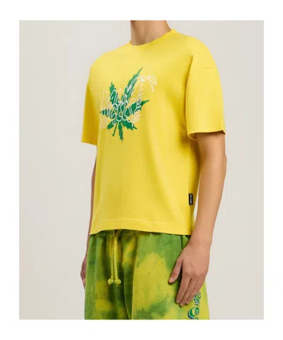 Palm Angels Palm Leaf Graphic T-shirt In Yellow