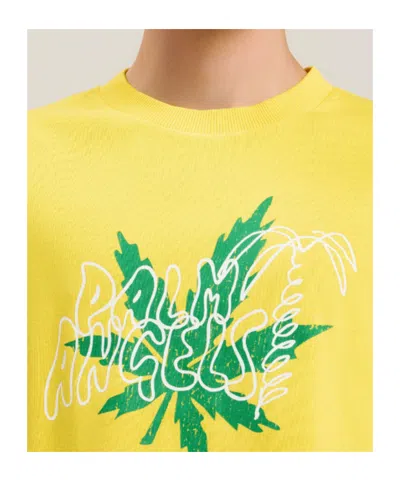 Palm Angels Palm Leaf Graphic T-shirt In Yellow