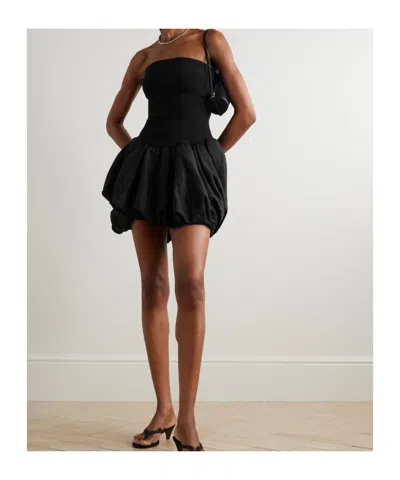 Simkhai Pollie Strapless Stretch Recycled-knit And Linen-blend Mini Dress In Black