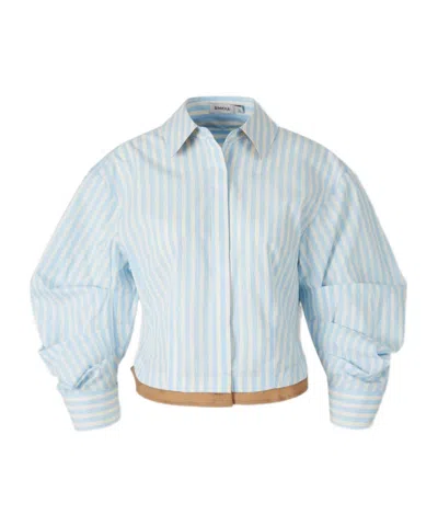 Simkhai Boone Combo Shirt In Hydrangea Blue Stripe In Blue