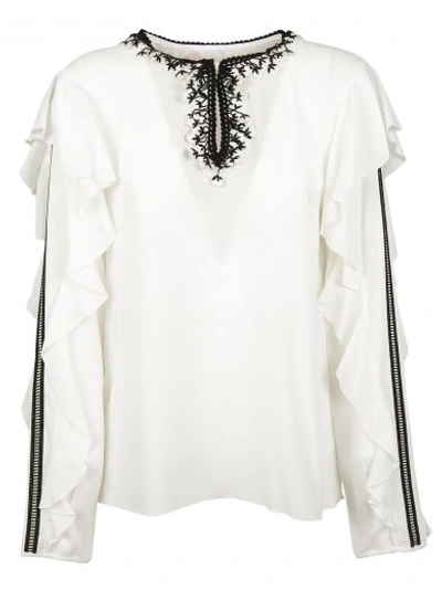 Shop Giamba Ttista Valli Ruffled Sleeves Blouse In Bianco