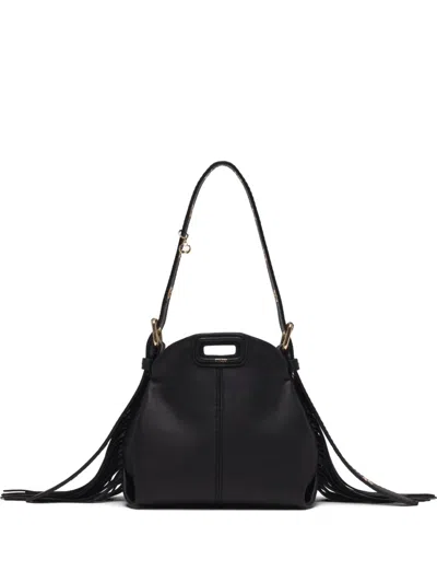 Maje Mini Miss M Fringe-trimmed Leather Shoulder Bag In Black