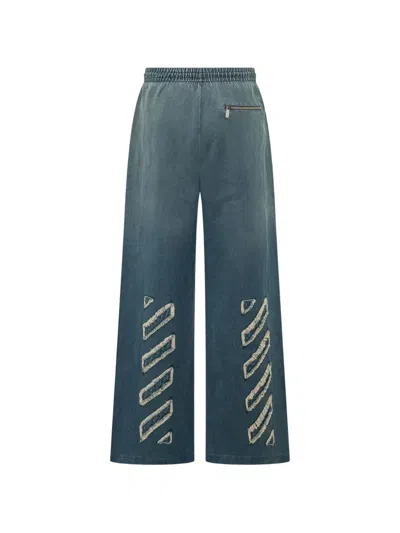 Off-white Blue Loose Drawstring Pants In Blue