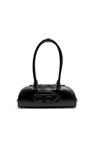 Diesel Elongated Bowling Dome Shoulder Bag In Smooth Black Leather