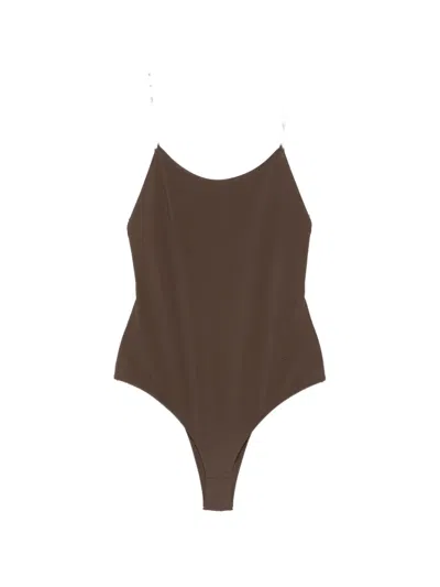 Jacquemus Cabana One Piece Swimsuit High Leg Ruffle In Brown