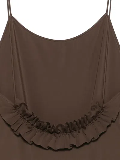 Jacquemus Cabana One Piece Swimsuit High Leg Ruffle In Brown