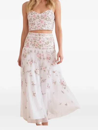 Needle & Thread Eden Rose Embroidered Midi Skirt In White