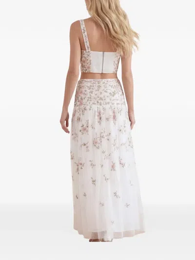 Needle & Thread Eden Rose Embroidered Midi Skirt In White