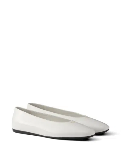 Prada Leather Ballet Flats In White