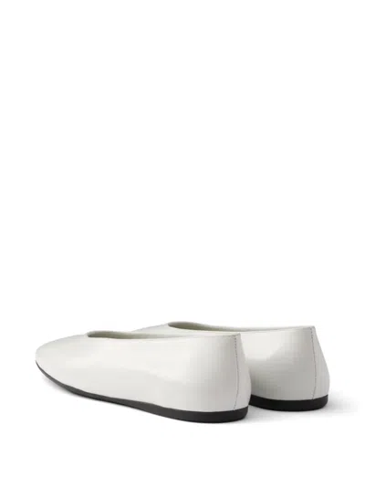 Prada Leather Ballet Flats In White