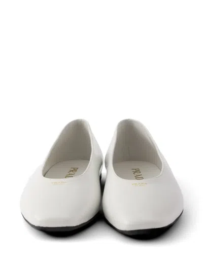 Prada Leather Ballet Flats In White