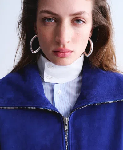 Mango Selection  Women's Oversized Suede Jacket In Blue