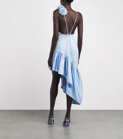 Sandro Paris Lyocell-linen Asymmetric Ruffle Midi Dress In Blue