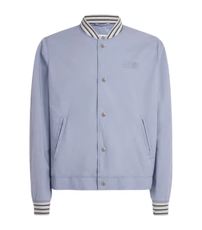 Mm6 Maison Margiela Cotton Numeric Print Bomber Jacket In Blue