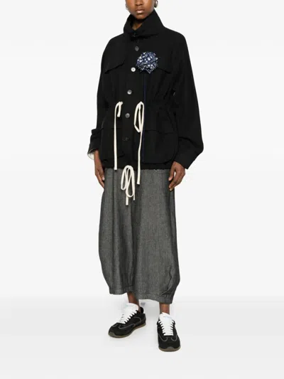 Soh Floral-appliqué Drawstring Jacket In Black