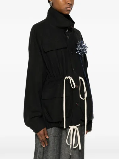 Soh Floral-appliqué Drawstring Jacket In Black