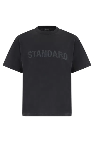 Balenciaga Men Black Crewneck T-shirt With Logo Print On The Front In Cotton Man In Black