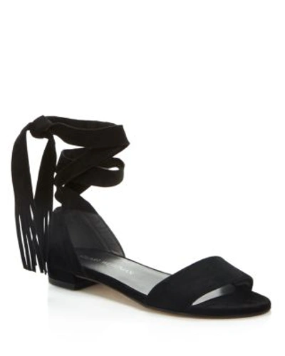 Shop Stuart Weitzman Corbata Fringe Lace Up Sandals In Black