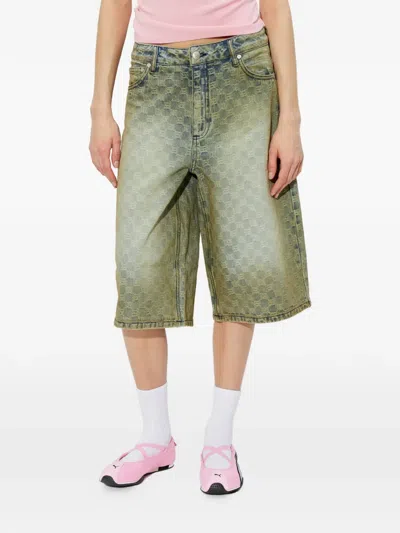 Misbhv Patterned Denim Shorts In Green
