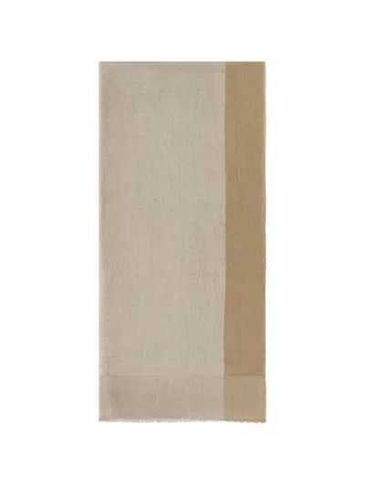 Paul & Shark Colour-block Frayed Scarf In Brown