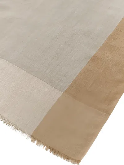 Paul & Shark Colour-block Frayed Scarf In Brown