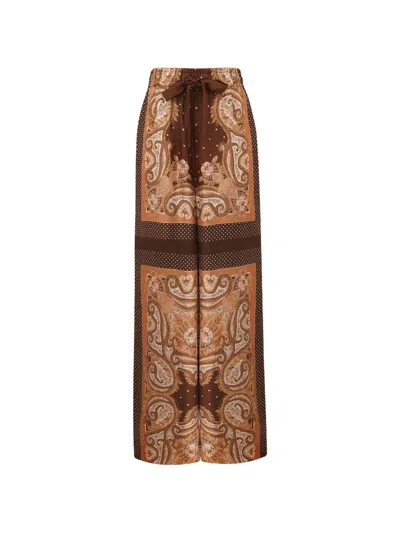 Zimmermann Womens Caramel Paisley Luna Wide-leg Silk Trousers Xl