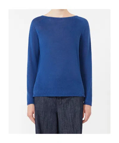Max Mara Linen Yarn Basic Sweater In Blue