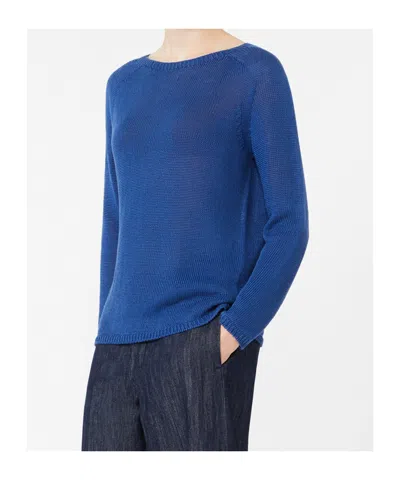 Max Mara Linen Yarn Basic Sweater In Blue