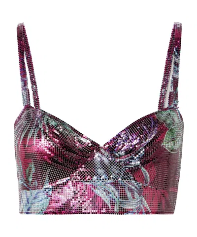 Rabanne Cropped Printed Chainmail Top In Multi