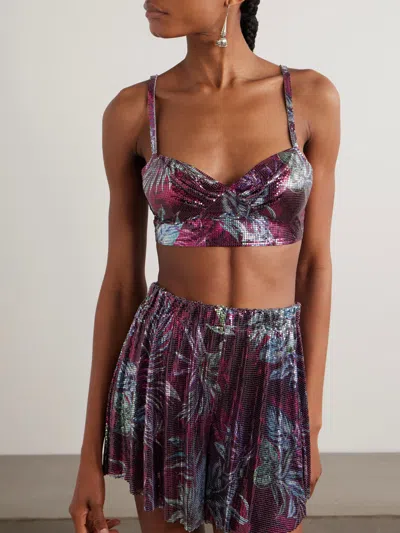 Rabanne Cropped Printed Chainmail Top In Multi